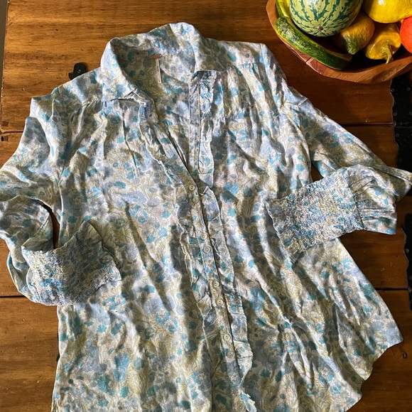 Free People Wild Gardenia Floral Ruffle Tunic Button Down Shirt Blouse S Small - Picture 4 of 12